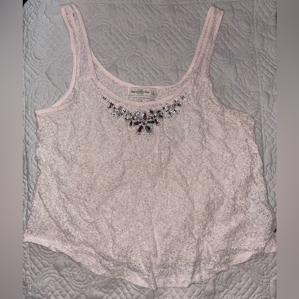 Abercrombie Pink Lace Top With Floral Embellishments